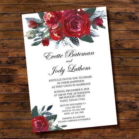 Red Wedding Invitation Floral Wedding Invitation Red Wedding - Etsy UK