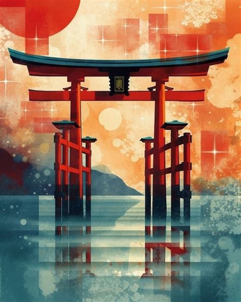 Premium AI Image | illustration of a tori tori gate in the middle of a ...