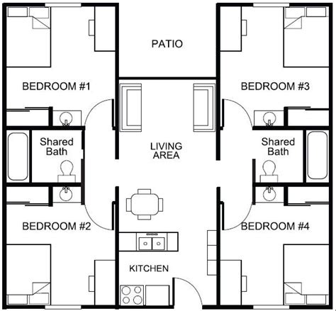 student housing 2 bedroom plans - Google Search | Student house, Bedroom house plans, Apartment ...