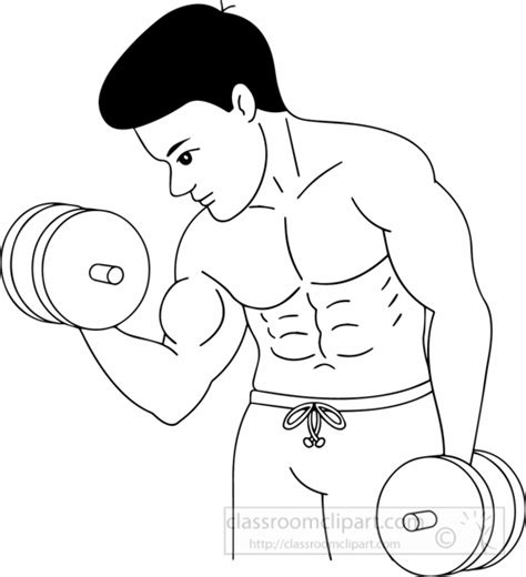 Sports Black and White Outline Clipart - black-white-man-dumbbell-exercises-in-gym-clipart-dark ...