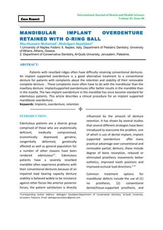 MANDIBULAR IMPLANT OVERDENTURE RETAINED WITH O-RING BALL | PDF