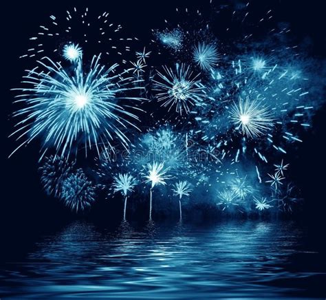 Night blue firework. Illustration. Night blue firework and reflection ...