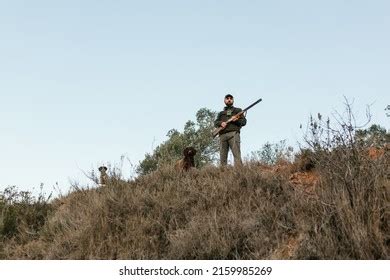 Hunter Holding His Gun Standing Looking Stock Photo 2159985269 ...