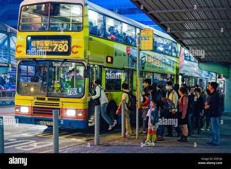 China Hong Kong Kowloon District Bus station passengers boarding in a night bus stop Stock Photo ...