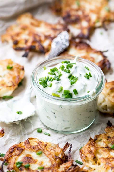 Sweet Onion Latkes with Chive Sour Cream • The View from Great Island