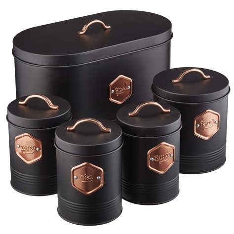 Cooks Professional Kitchen Storage Canister Set 5 Piece Tin Containers ...