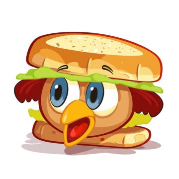 Turkey Sandwich Vector, Sticker Clipart Cartoon Cartoon Bird Sandwich ...