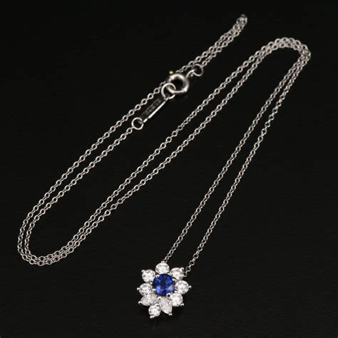 Tiffany & Co. Platinum Sapphire and Diamond Pendant Necklace | EBTH