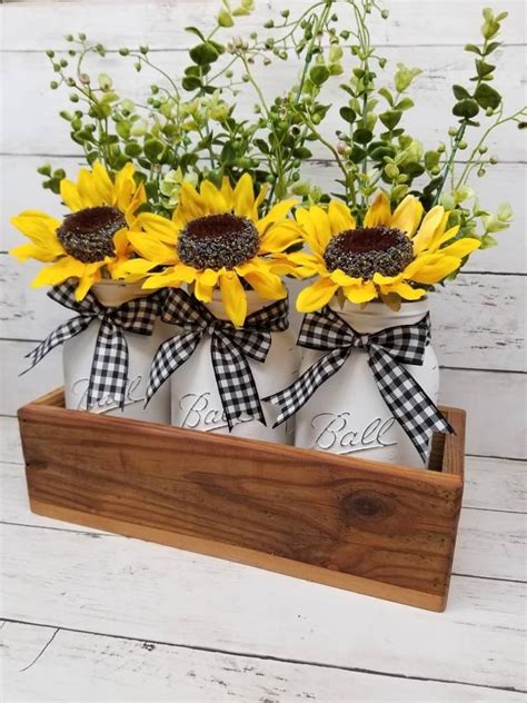 Mason Jar Centerpiece, Farmhouse, Sunflower Decor, Sunflower Kitchen Decor, Sunflower Weddings ...