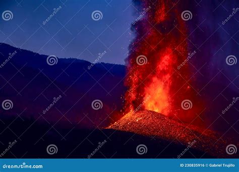 Strombolian Eruption From Stromboli Volcano With Lava Trails Explosion ...