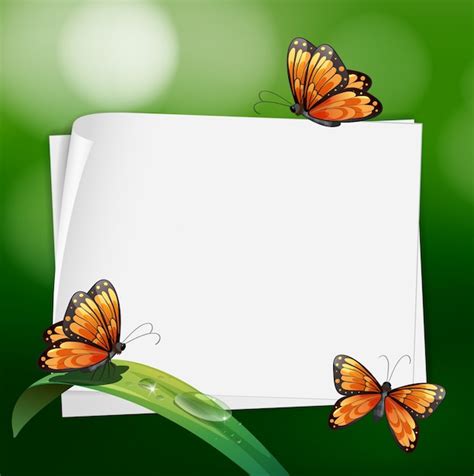 Border design with butterflies on leaf | Free Vector