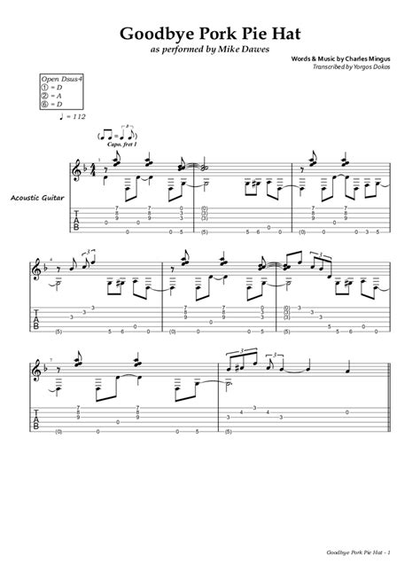 Goodbye Pork Pie Hat - Fingerstyle Guitar Tab - Mike Dawes