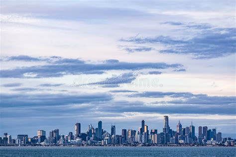 Melbourne CBD Skyline at Dusk from Port Phillip Waters. Stock Photo ...