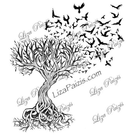 Celtic Tree of Life With Crows Tattoo Design by Liza Paizis - Etsy