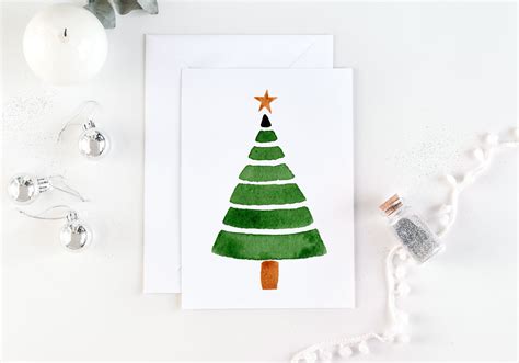 Watercolor christmas card, green christmas tree. Simple Christmas By ...