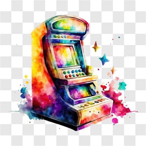 Download Old-School Arcade Machine Artwork with Stars and Watercolor Splashes PNG Online ...