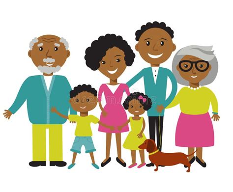 Happy African American Family Of Four Members: Parents,their Son And Daughter. Lovely Cartoon ...