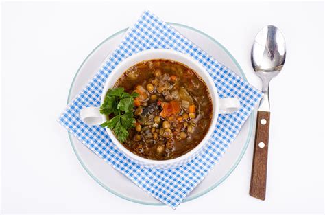 Vegetable soup with lentils in white plate. Studio Photo 5327438 Stock ...