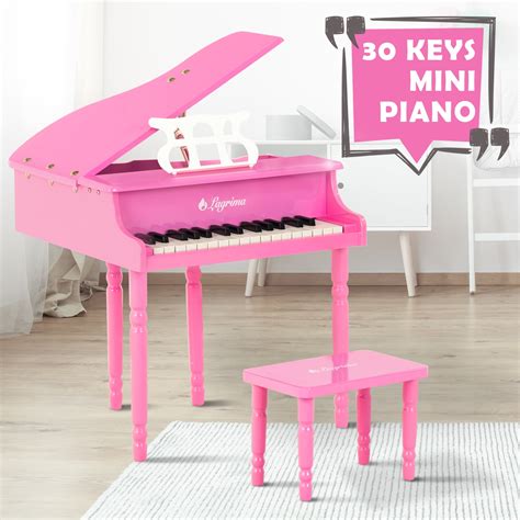 LAGRIMA Classical Kids Piano, 30 Keys Wood Mini Baby Grand Piano w/ Bench, Mini Musical Toy for ...