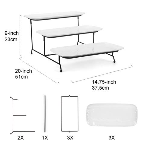 3 Tiered Serving Platter, 3-Piece 14.75" Melamine Tray and Tier Rack, Rectangular Food Display ...