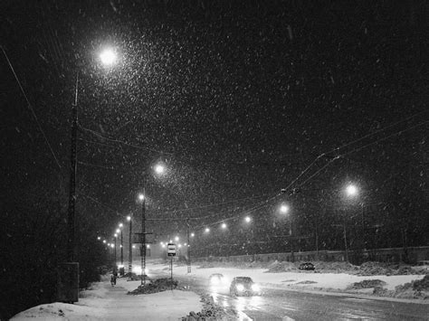 Snowy night street