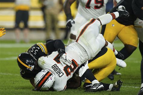 Nick Chubb's knee bent in the opposite direction after a direct hit by Minkah Fitzpatrick ...