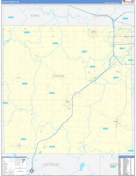 Eaton County, MI Zip Code Wall Map Basic Style by MarketMAPS - MapSales