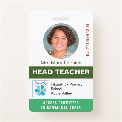 Teacher's ID Name Tag, Job Title and Logo Photo Badge | Zazzle.com in 2021 | Teacher badge ...