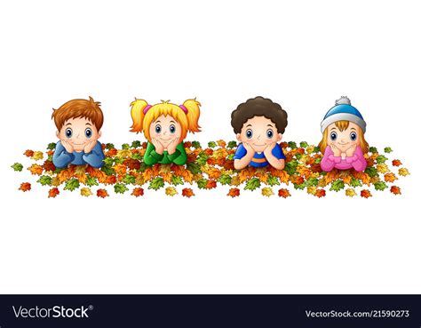 Kids playing with autumn leaves Royalty Free Vector Image