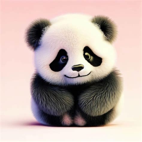 Premium AI Image | A panda bear with black eyes and a pink background.