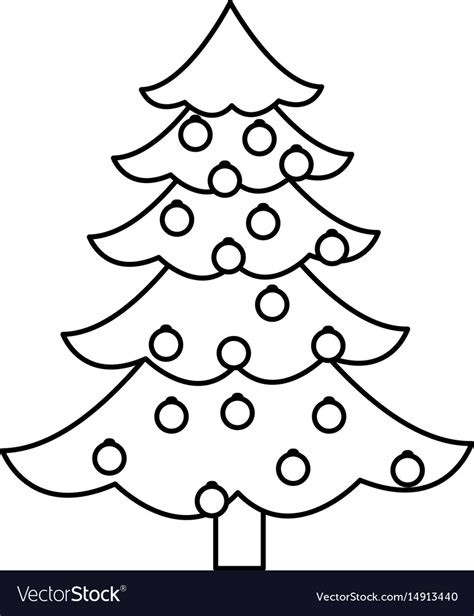 Christmas tree pine decoration balls outline Vector Image