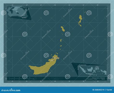 Sulawesi Utara, Indonesia. Solid. Labelled Points of Cities Stock Illustration - Illustration of ...