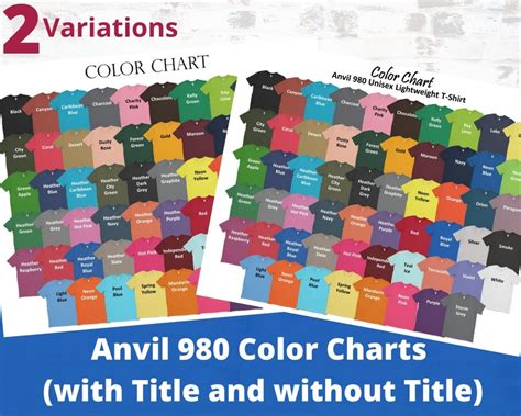 Anvil 980 Color Chart Anvil 980 Size ChartAnvil Unisex | Etsy