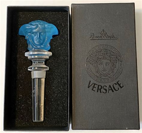 VERSACE ROSENTHAL Light Blue Crystal MEDUSA LUMIERE Wine Bottle ...