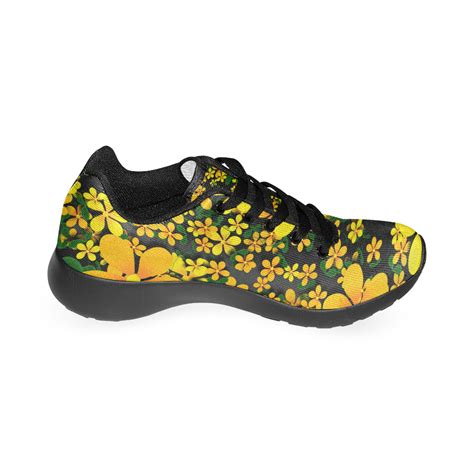 Pretty Orange & Yellow Flowers on Black Women’s Running Shoes (Model ...