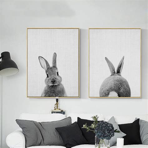 Cute Rabbit Canvas Wall Art Poster Animal Print Paintings Baby Nursery Room