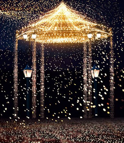 2019 Gold Lights Bright Pavilion Romantic Wedding Photography Backdrops Dark Night Studio Props ...