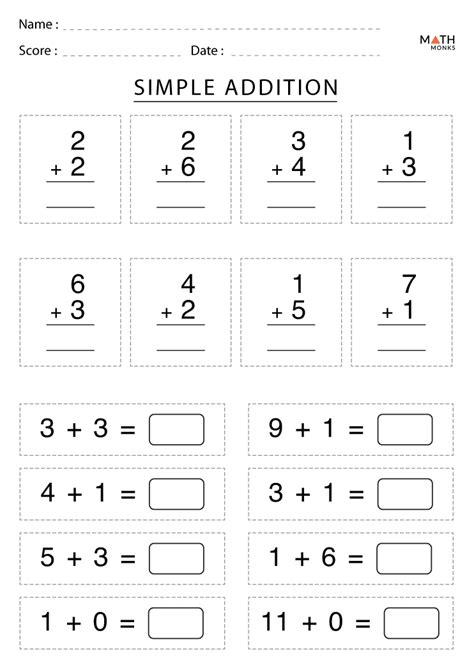 Addition Worksheets for Grade 1 with Answer Key