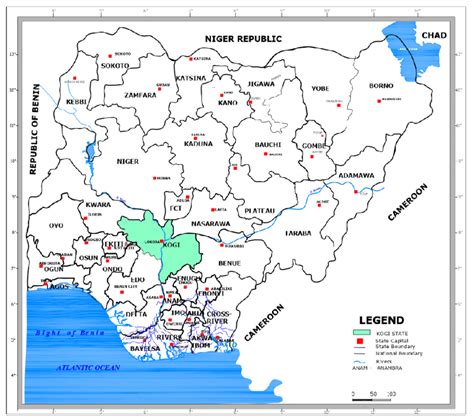 Map of Nigeria showing Kogi State. Source: Kogi State Ministry of Works... | Download Scientific ...