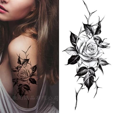 Flower With Thorn Temporary Tattoo Neck Shoulder Waist Arm Ankle Tattoo ...