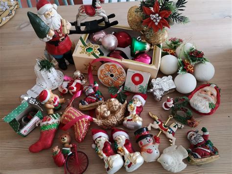 JOB LOT VINTAGE RETRO CHRISTMAS DECORATIONS & BAUBLES SANTA GLASS ...