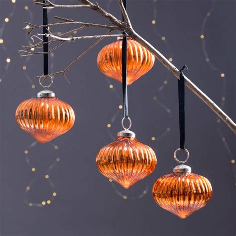 Elegant Orange Glass Christmas Baubles Set Of Four By Mytri Designs | notonthehighstreet.com