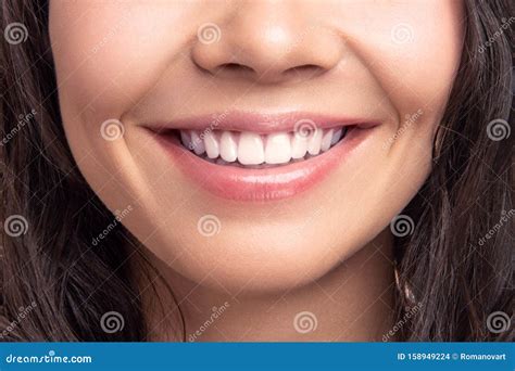 Closeup Smile of Young Teen Happy Female Woman Great White Teeth. Dental Health. Stock Photo ...