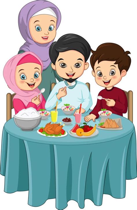 Muslim family having delicious iftar food together 5112918 Vector Art ...