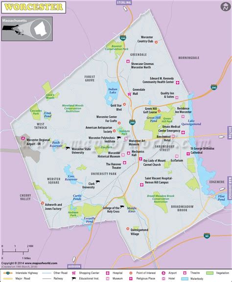 Map Of Worcester Massachusetts - Tourist Map Of English