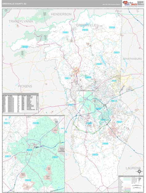 Greenville County, SC Wall Map Premium Style by MarketMAPS - MapSales