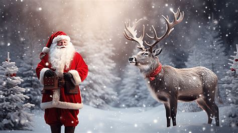 Christmas Background Of Santa Claus With Reindeer And Snowflake In Winter, Christmas Snow ...