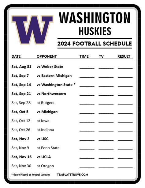 Printable 2024 Washington Huskies Football Schedule