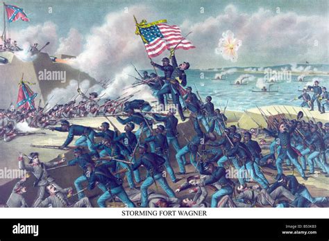 African American unit, the 54th Massachusetts overruns Fort Wagner ...