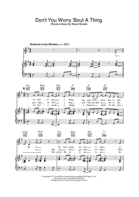 Don't You Worry 'Bout A Thing" Sheet Music by Stevie Wonder for Piano ...